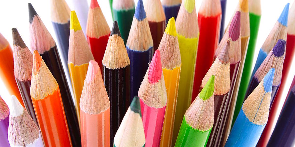 Creative workshop for kids. Sharp coloured drawing pencils