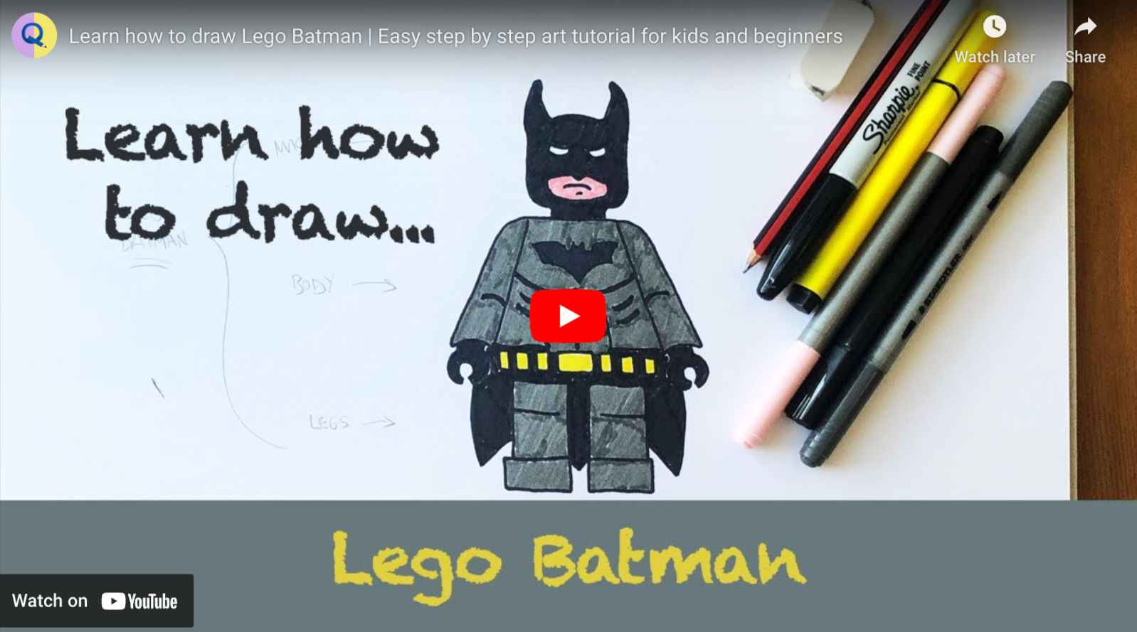 Load video: How to draw Lego Batman video