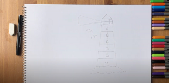 How to draw a lighthouse step 4