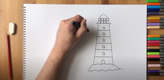 How to draw a lighthouse step 5